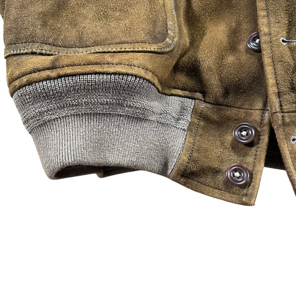 Vintage Polo Ralph Lauren Suede Leather Bomber Jacket L Distressed Brown - Picture 8 of 14